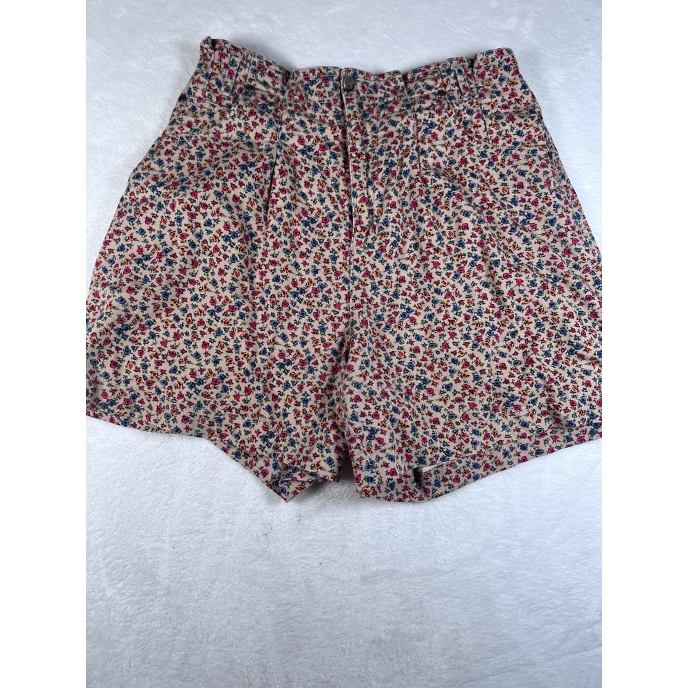 White Stag Shorts Womens 12 Beige Floral Pleated Chino Twill‎ Summer Casual